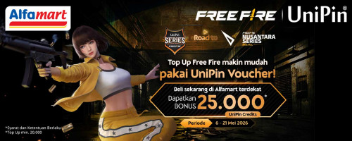 ROAD TO FFNS 2026 FALL DIMULAI! Top Up Free Fire pakai Voucher UniPin dari Alfamart, Bonus hingga 25.000 UniPin Credits